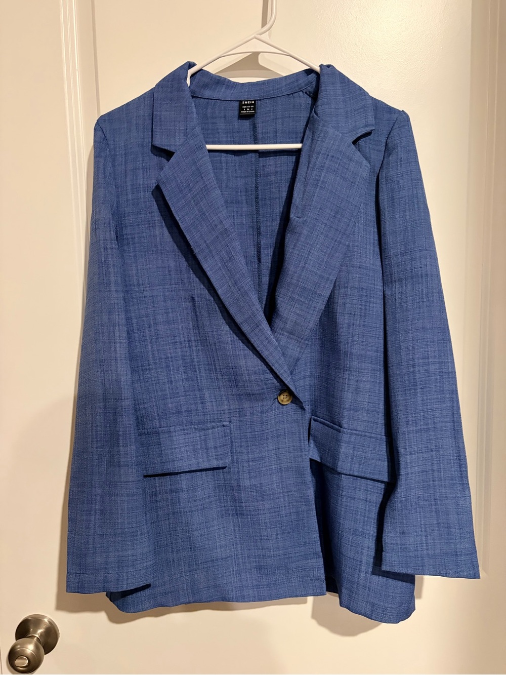 SHEIN Blue Textured Single-Button Blazer